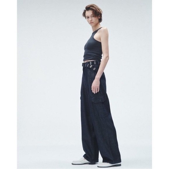 RAG AND BONE CHAMBRAY CASSIDY WIDE LEG TROUSER HIGH WAIST CARGO JEANS SIZE 32 - Picture 5 of 14
